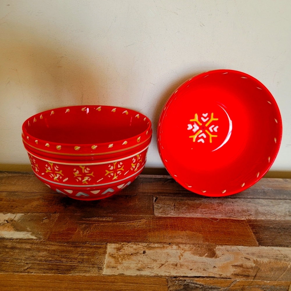 Anthropologie snowflake design  ceramic bowls. Lot of 2